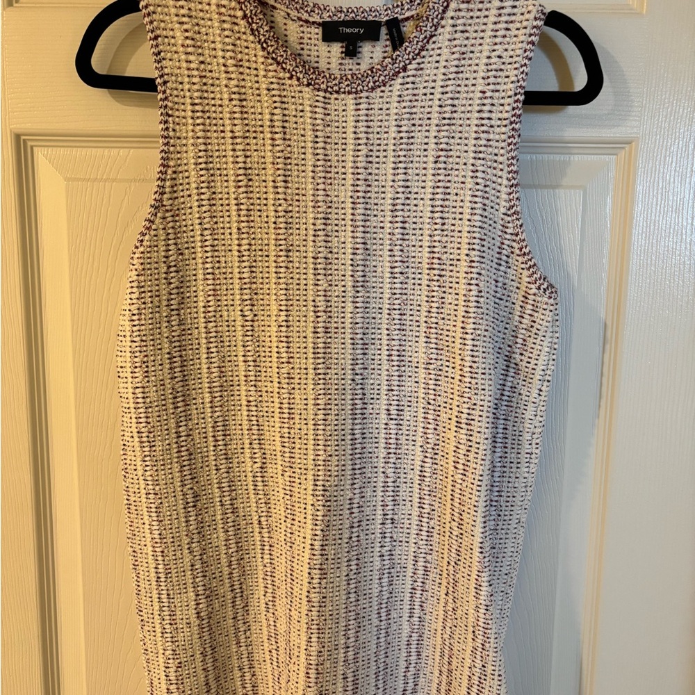 Theory Women's Meenaly
Speckle Boucle Knit Sweater
Tank Size S Ivory Burgundy